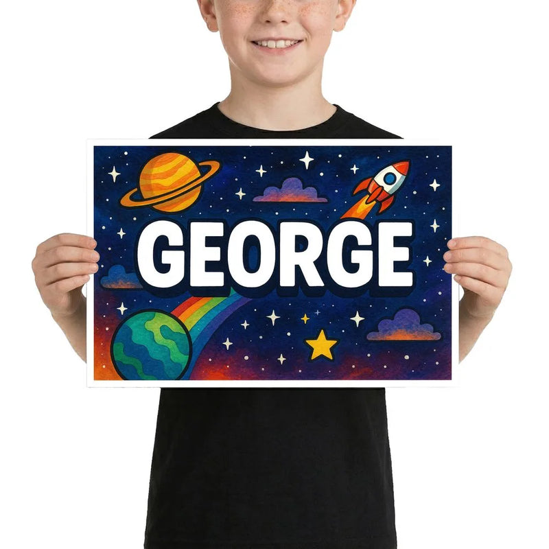 George Name Art - Space Explorers personalized wall print for kids