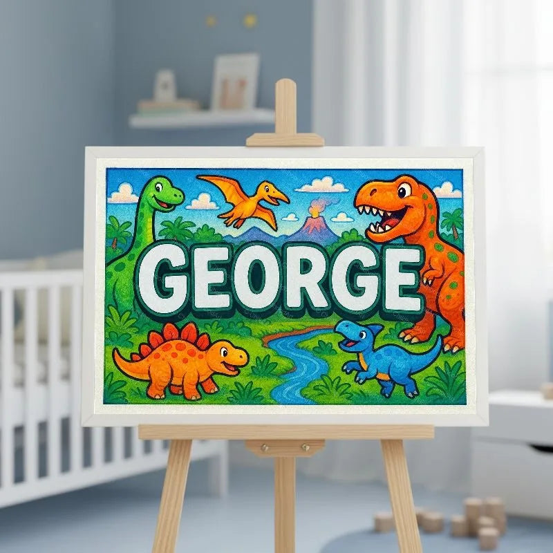 George Name Art - Dinosaur Adventure personalized wall print for kids