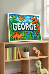 George Name Art - Dinosaur Adventure personalized wall print for kids