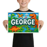 George Name Art - Dinosaur Adventure personalized wall print for kids