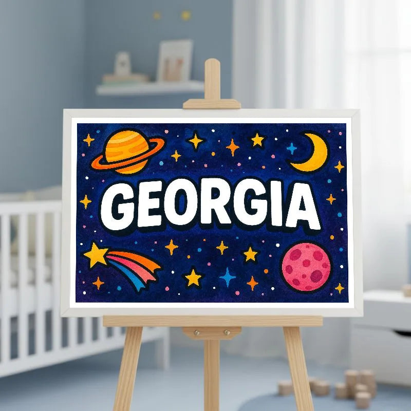 Georgia Name Art - Space Explorers personalized wall print for kids