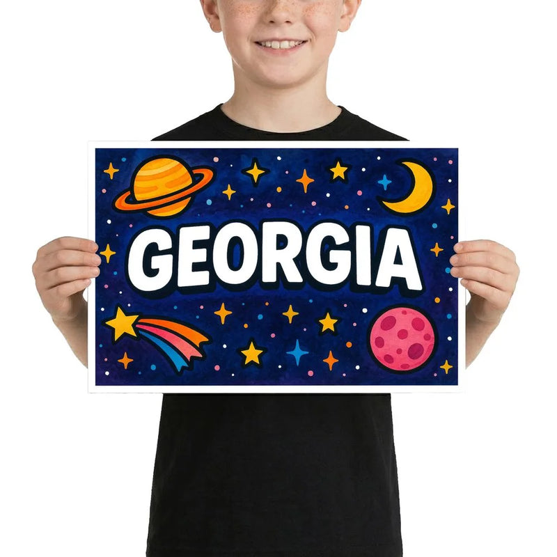 Georgia Name Art - Space Explorers personalized wall print for kids