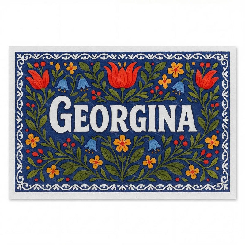 Georgina Name Art - Floral Farmhouse personalized wall print for kids