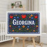 Georgina Name Art - Floral Farmhouse personalized wall print for kids