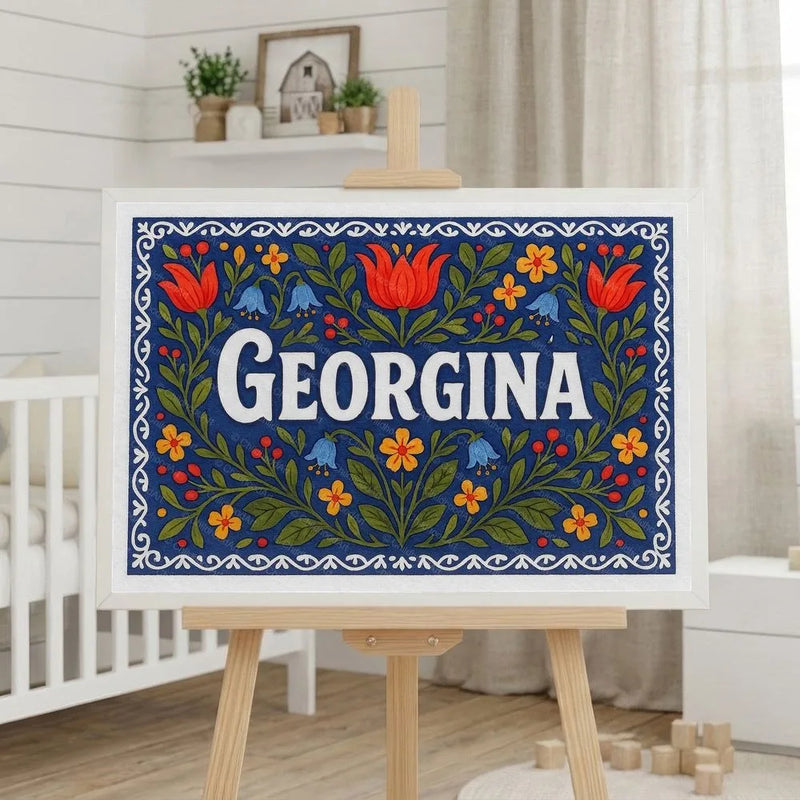 Georgina Name Art - Floral Farmhouse personalized wall print for kids