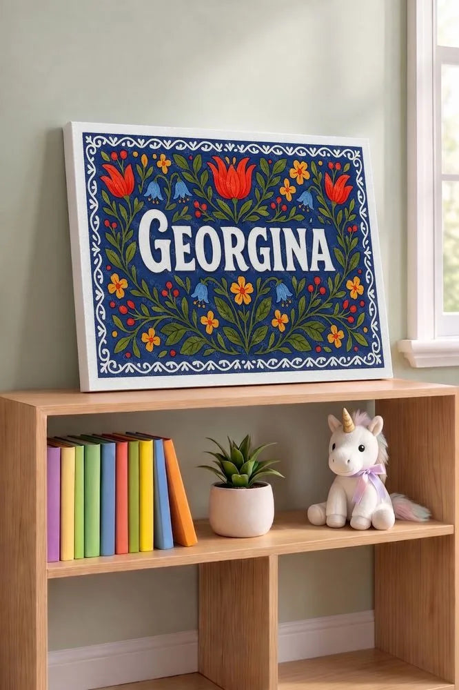 Georgina Name Art - Floral Farmhouse personalized wall print for kids