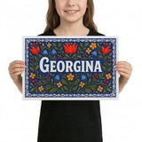 Georgina Name Art - Floral Farmhouse personalized wall print for kids
