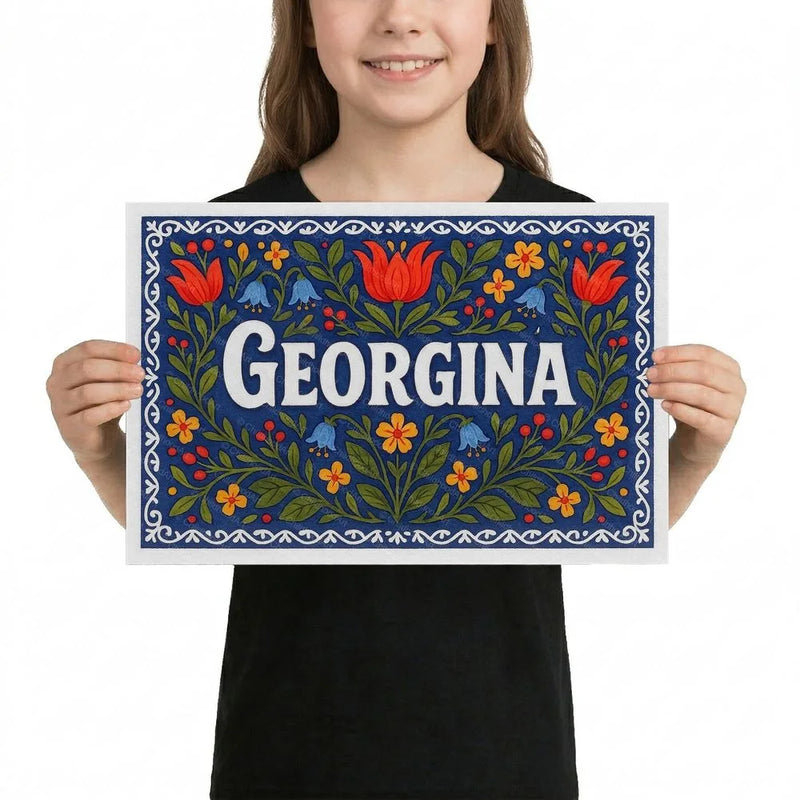Georgina Name Art - Floral Farmhouse personalized wall print for kids