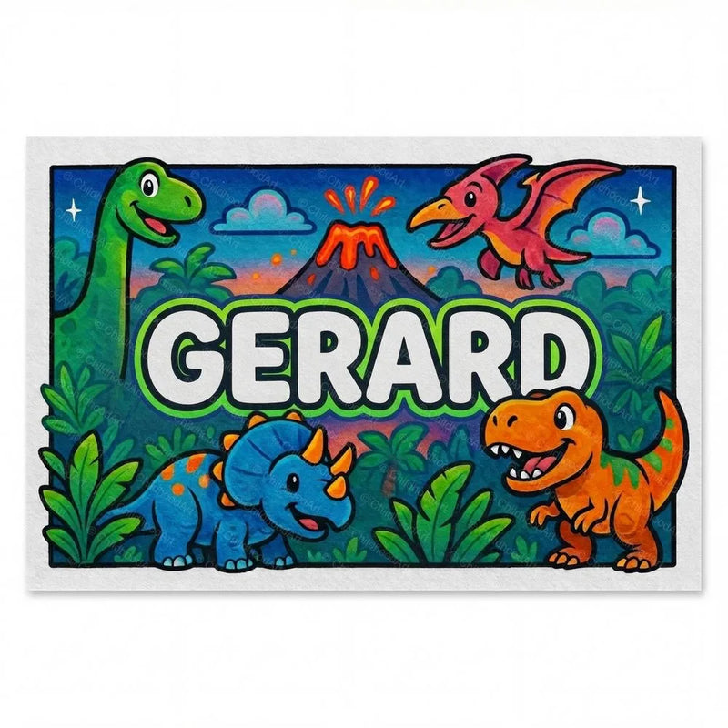 Gerard Name Art - Dinosaur Adventure personalized wall print for kids
