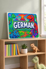 German Name Art - Dinosaur Adventure personalized wall print for kids
