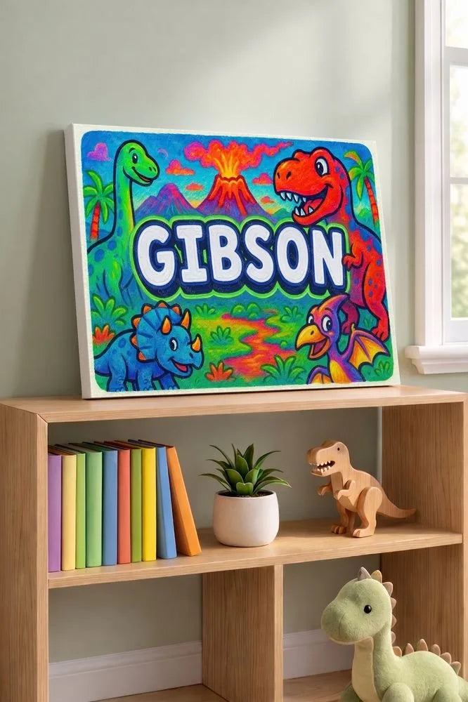 Gibson Name Art - Dinosaur Adventure personalized wall print for kids