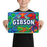 Gibson Name Art - Dinosaur Adventure personalized wall print for kids