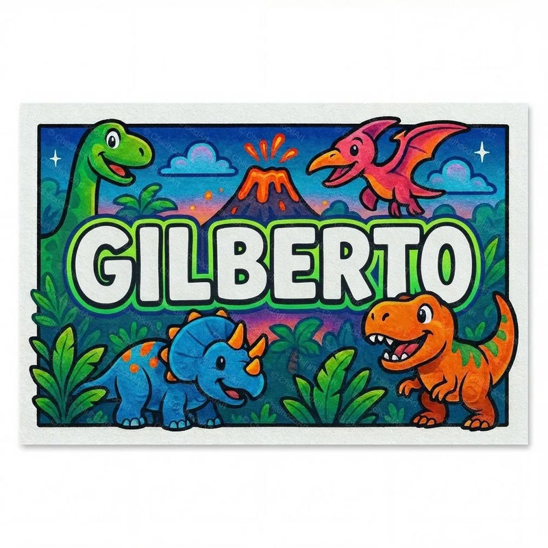 Gilberto Name Art - Dinosaur Adventure personalized wall print for kids