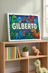 Gilberto Name Art - Dinosaur Adventure personalized wall print for kids