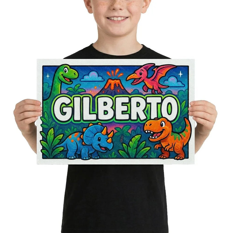Gilberto Name Art - Dinosaur Adventure personalized wall print for kids