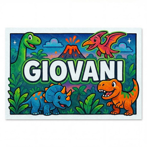 Personalized Giovani name art print in the Dinosaur adventure style