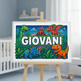 Giovani Name Art - Dinosaur Adventure personalized wall print for kids