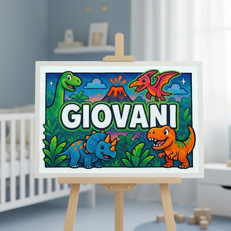 Giovani Name Art - Dinosaur Adventure personalized wall print for kids