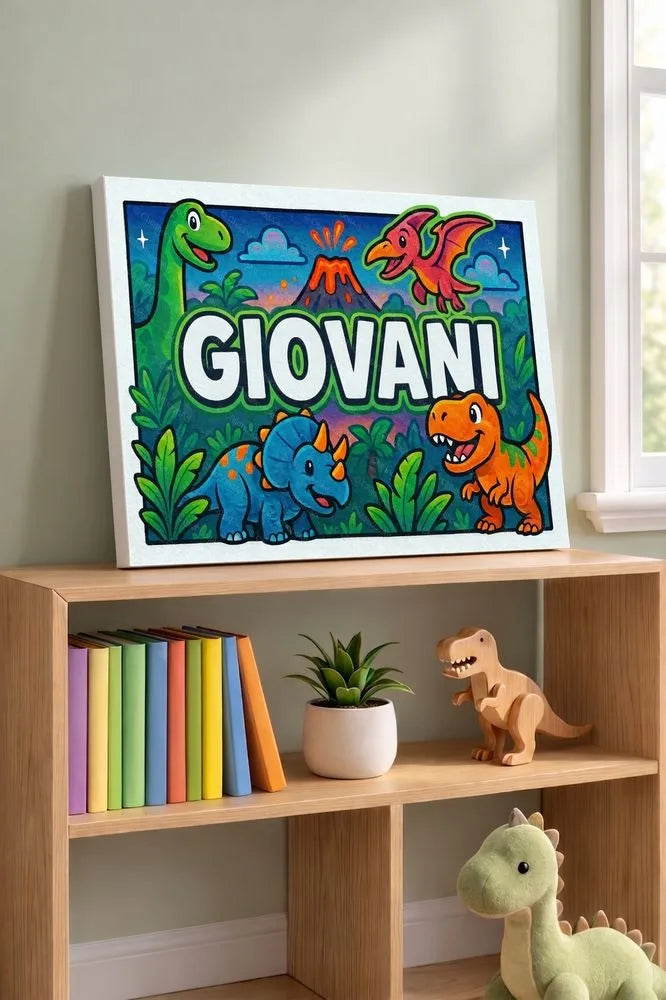 Giovani Name Art - Dinosaur Adventure personalized wall print for kids