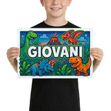 Giovani Name Art - Dinosaur Adventure personalized wall print for kids