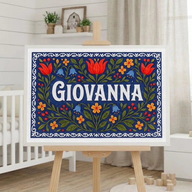 Giovanna Name Art - Floral Farmhouse personalized wall print for kids