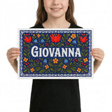Giovanna Name Art - Floral Farmhouse personalized wall print for kids