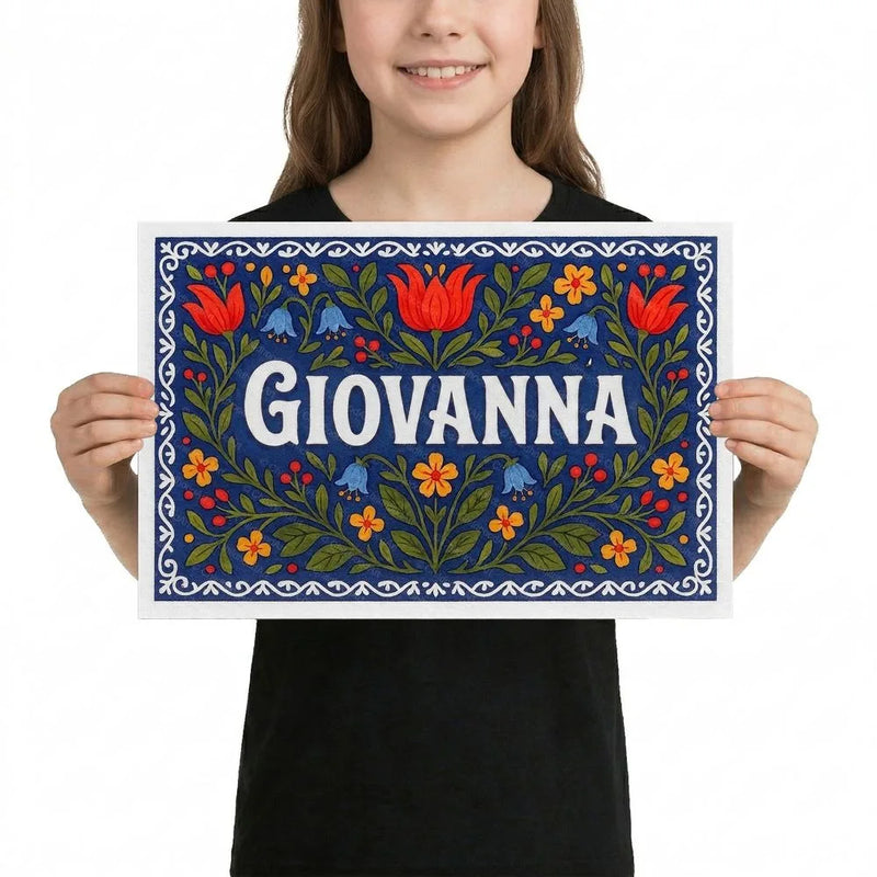 Giovanna Name Art - Floral Farmhouse personalized wall print for kids