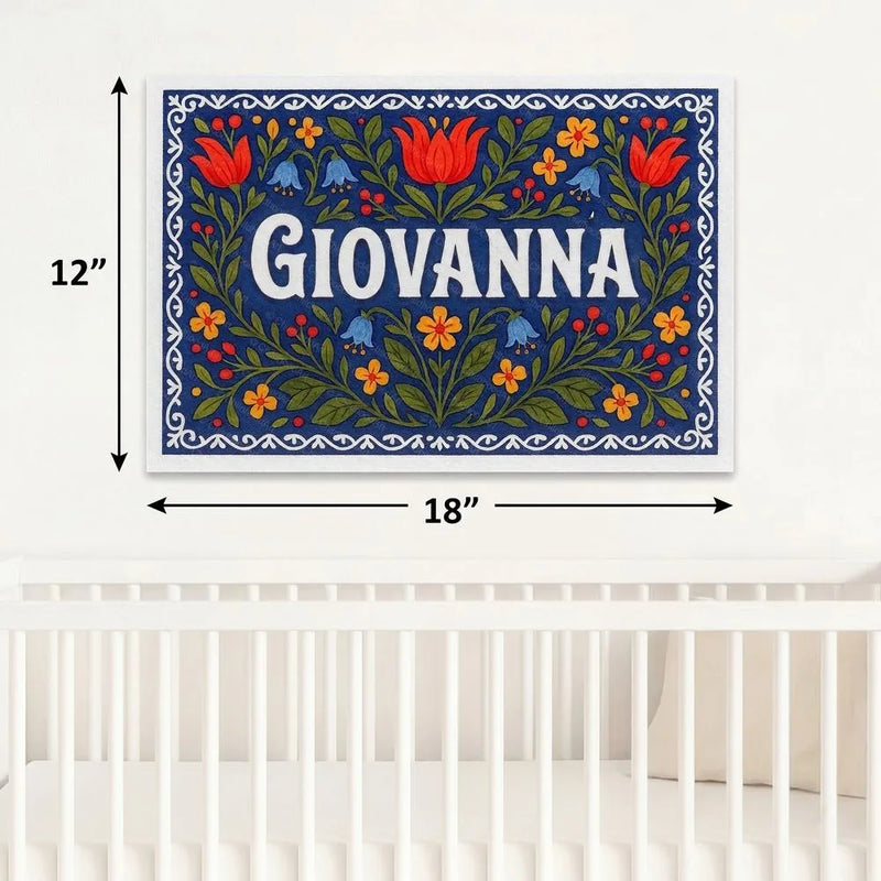 Giovanna Name Art - Floral Farmhouse personalized wall print for kids