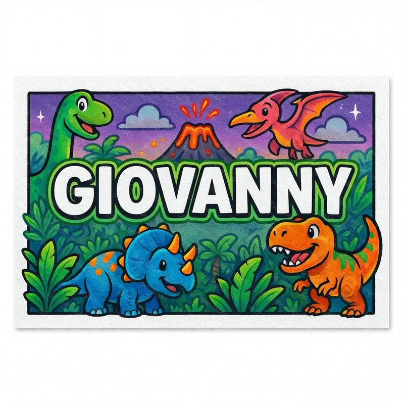 Giovanny Name Art - Dinosaur Adventure personalized wall print for kids