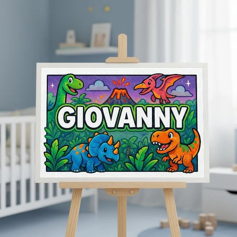 Giovanny Name Art - Dinosaur Adventure personalized wall print for kids