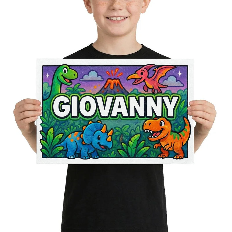 Giovanny Name Art - Dinosaur Adventure personalized wall print for kids