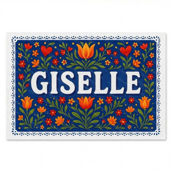 Personalized Giselle name art print in the Floral farmhouse style
