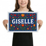 Giselle Name Art - Floral Farmhouse personalized wall print for kids