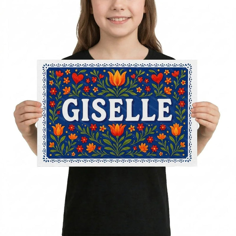 Giselle Name Art - Floral Farmhouse personalized wall print for kids