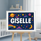 Giselle Name Art - Space Explorers personalized wall print for kids