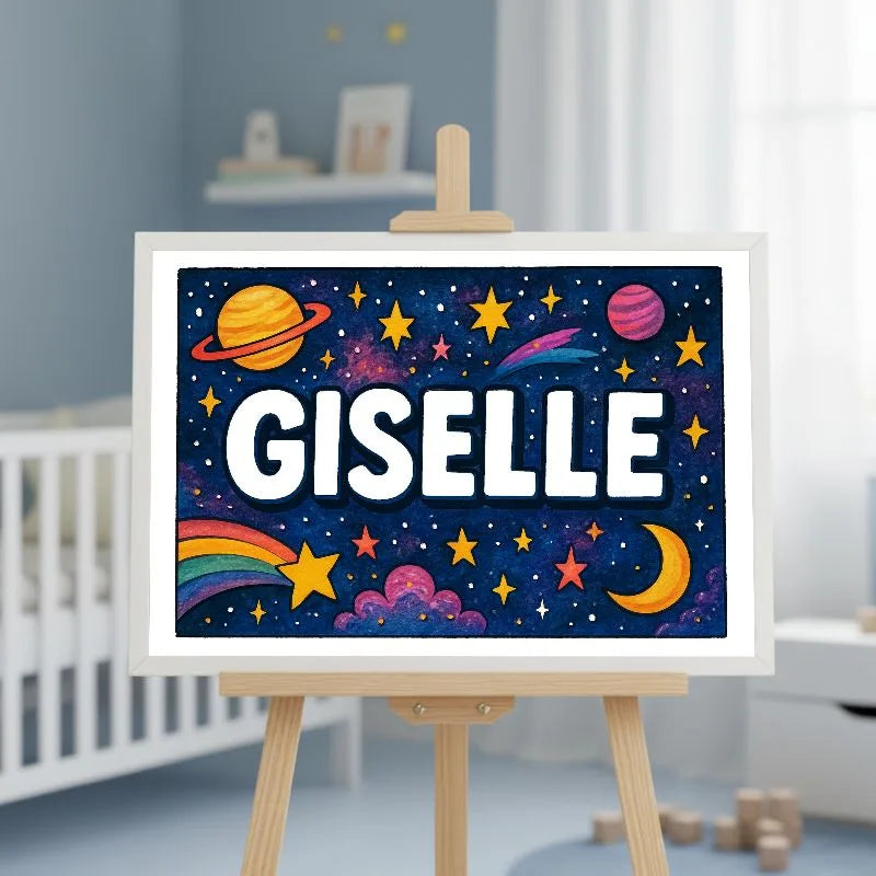 Giselle Name Art - Space Explorers personalized wall print for kids