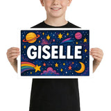 Giselle Name Art - Space Explorers personalized wall print for kids