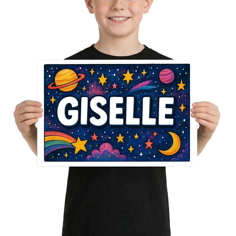 Giselle Name Art - Space Explorers personalized wall print for kids