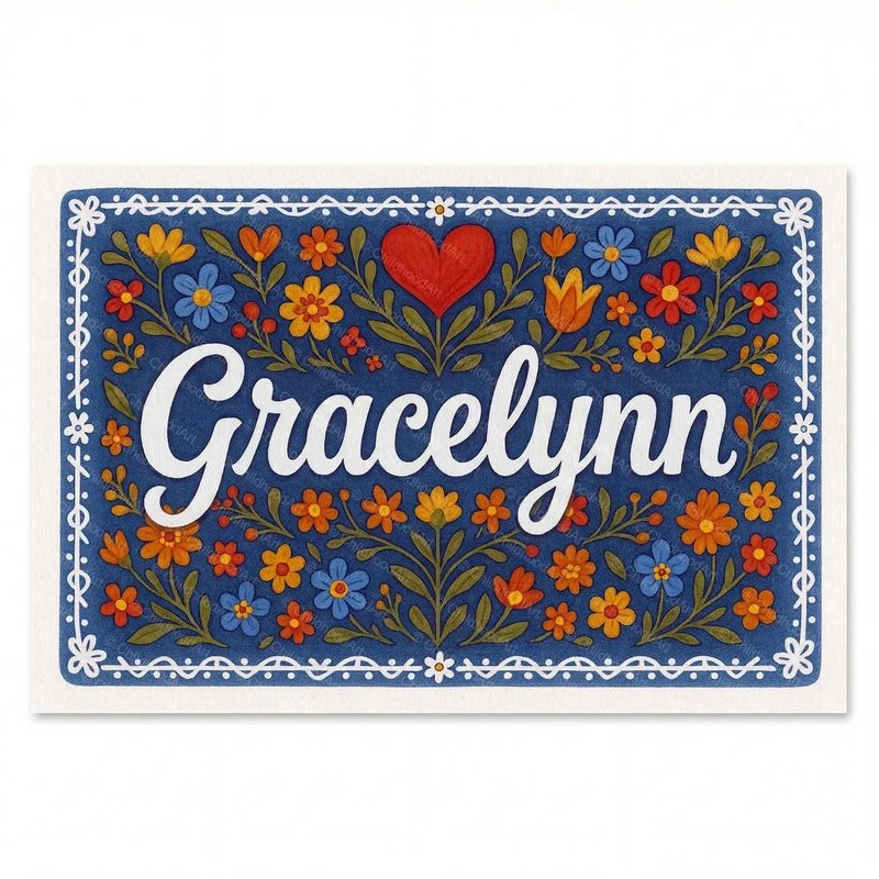 Gracelynn Name Art - Floral Farmhouse personalized wall print for kids