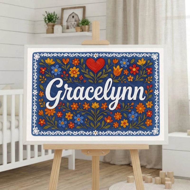 Gracelynn Name Art - Floral Farmhouse personalized wall print for kids