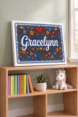 Gracelynn Name Art - Floral Farmhouse personalized wall print for kids