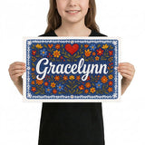 Gracelynn Name Art - Floral Farmhouse personalized wall print for kids