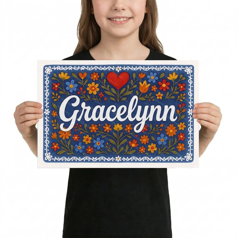 Gracelynn Name Art - Floral Farmhouse personalized wall print for kids