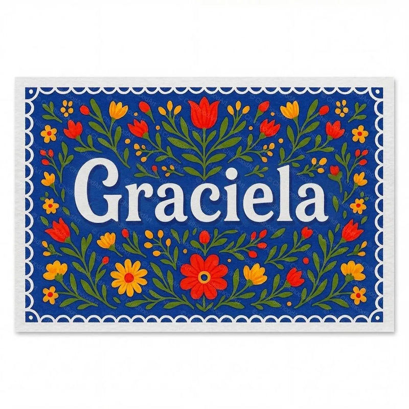 Graciela Name Art - Floral Farmhouse personalized wall print for kids