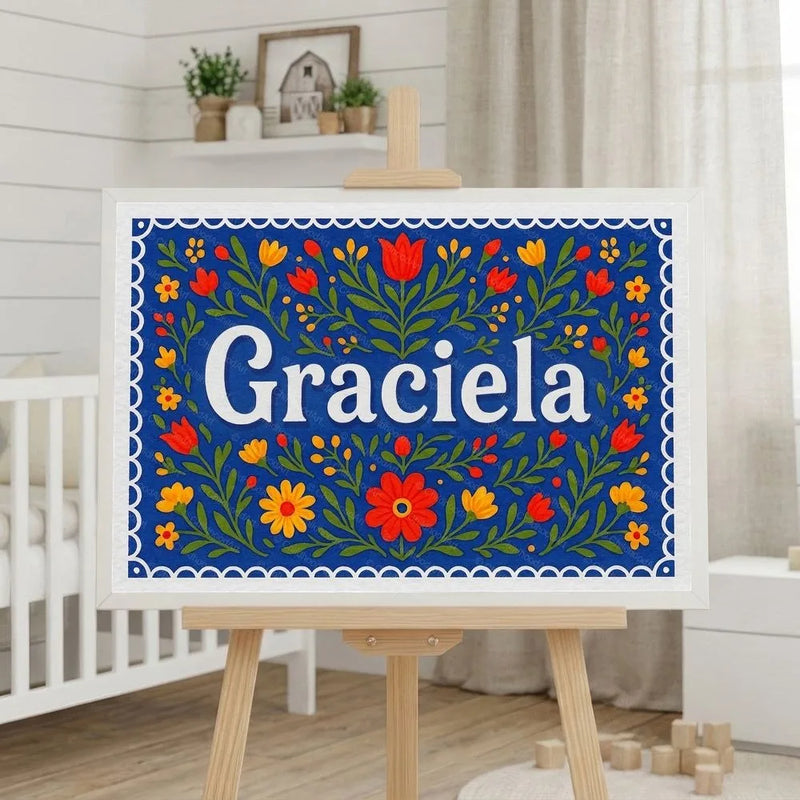 Graciela Name Art - Floral Farmhouse personalized wall print for kids