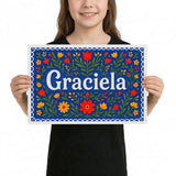 Graciela Name Art - Floral Farmhouse personalized wall print for kids