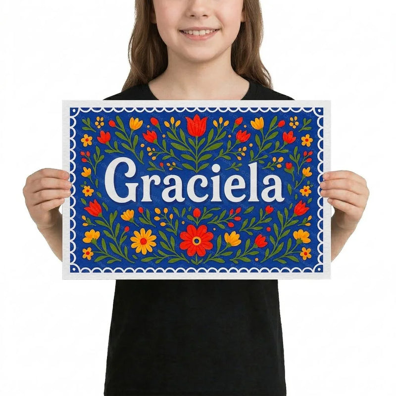 Graciela Name Art - Floral Farmhouse personalized wall print for kids