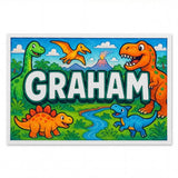 Graham Name Art - Dinosaur Adventure personalized wall print for kids