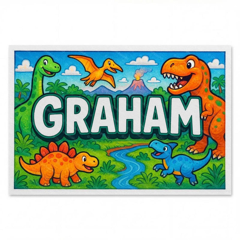 Graham Name Art - Dinosaur Adventure personalized wall print for kids