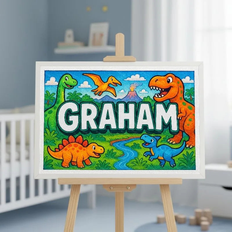 Graham Name Art - Dinosaur Adventure personalized wall print for kids